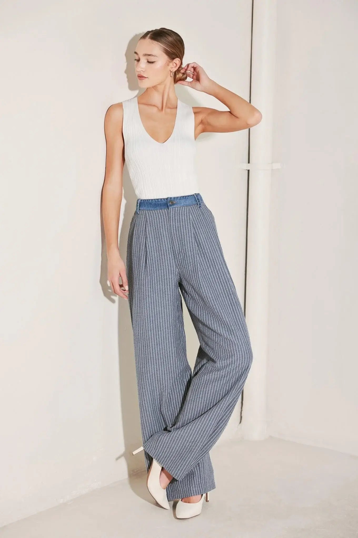 MARINA PINSTRIPE WOVEN SEERSUCKER PANTS - Flying Tomato - Flyclothing LLC