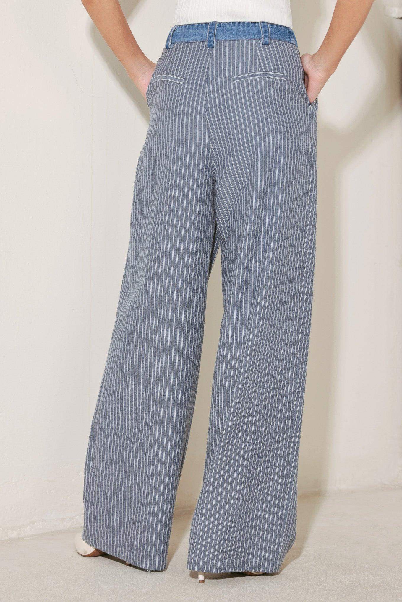 MARINA PINSTRIPE WOVEN SEERSUCKER PANTS - Flying Tomato - Flyclothing LLC