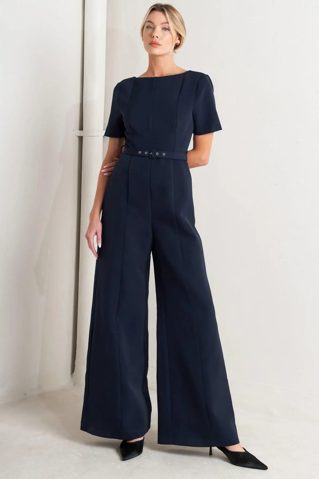 FOREVER FLATTERING NAVY WOVEN JUMPSUIT - Flying Tomato - Flyclothing LLC