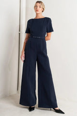 FOREVER FLATTERING NAVY WOVEN JUMPSUIT - Flying Tomato - Flyclothing LLC