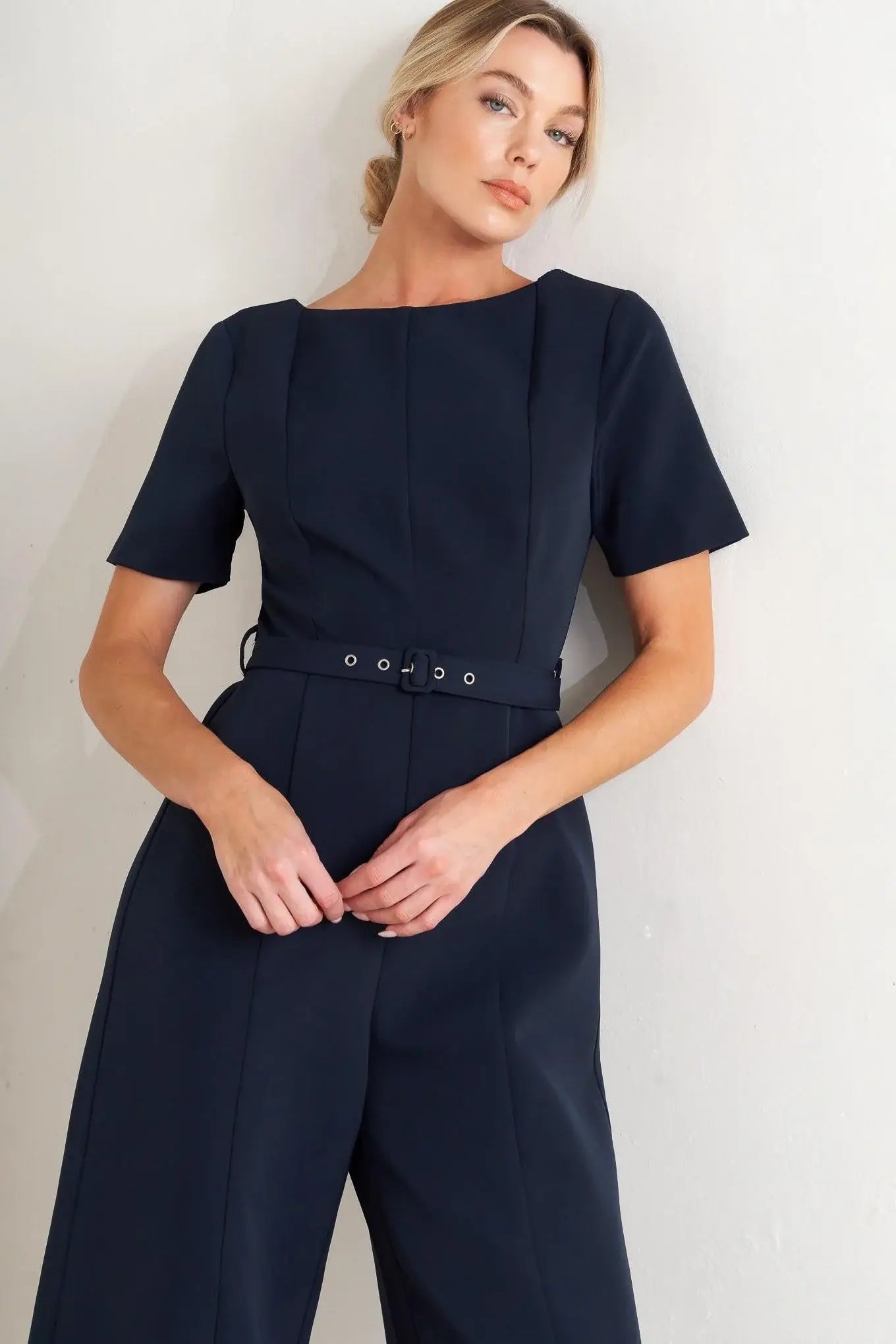 FOREVER FLATTERING NAVY WOVEN JUMPSUIT - Flying Tomato - Flyclothing LLC