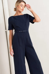 FOREVER FLATTERING NAVY WOVEN JUMPSUIT - Flying Tomato - Flyclothing LLC