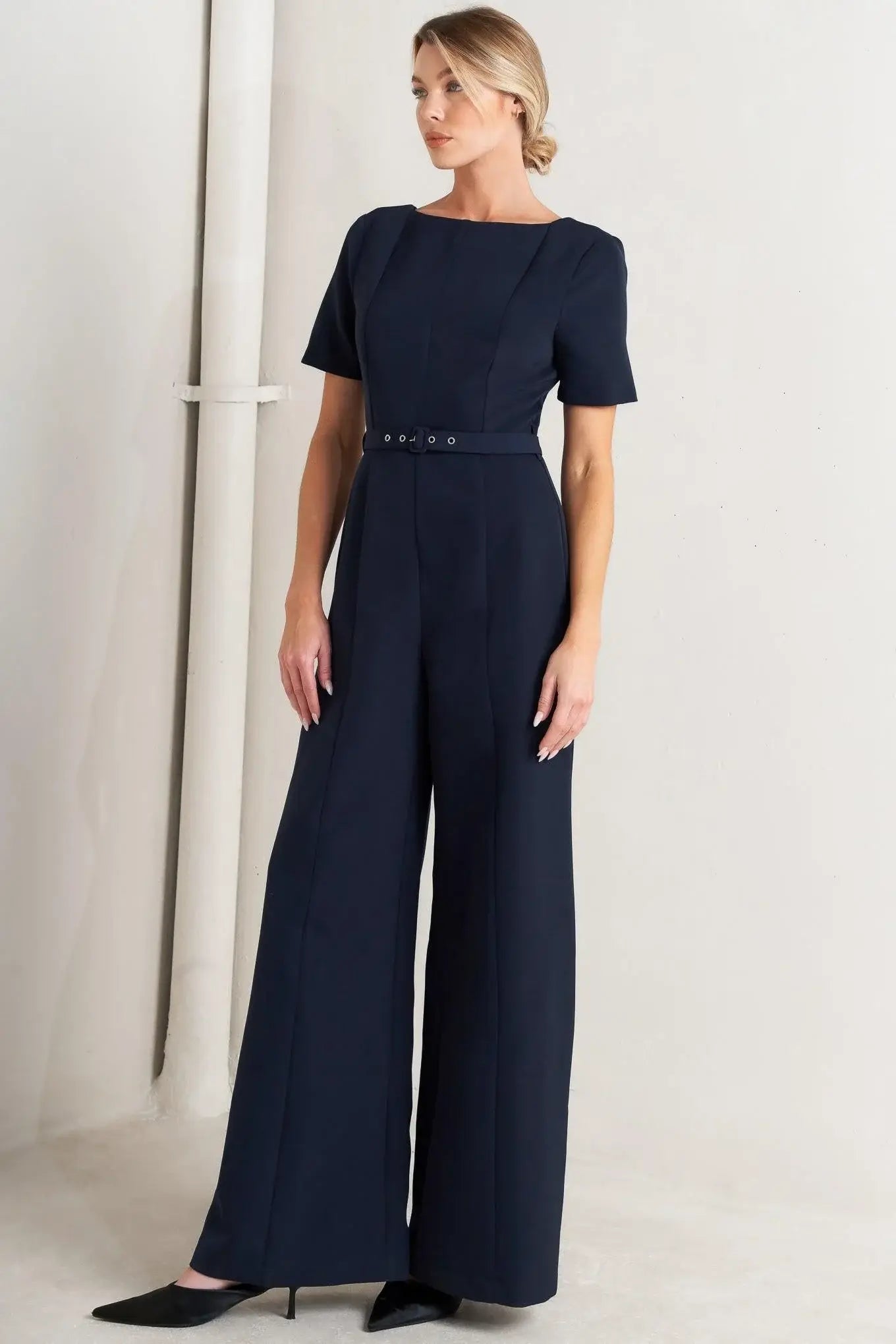 FOREVER FLATTERING NAVY WOVEN JUMPSUIT - Flying Tomato - Flyclothing LLC