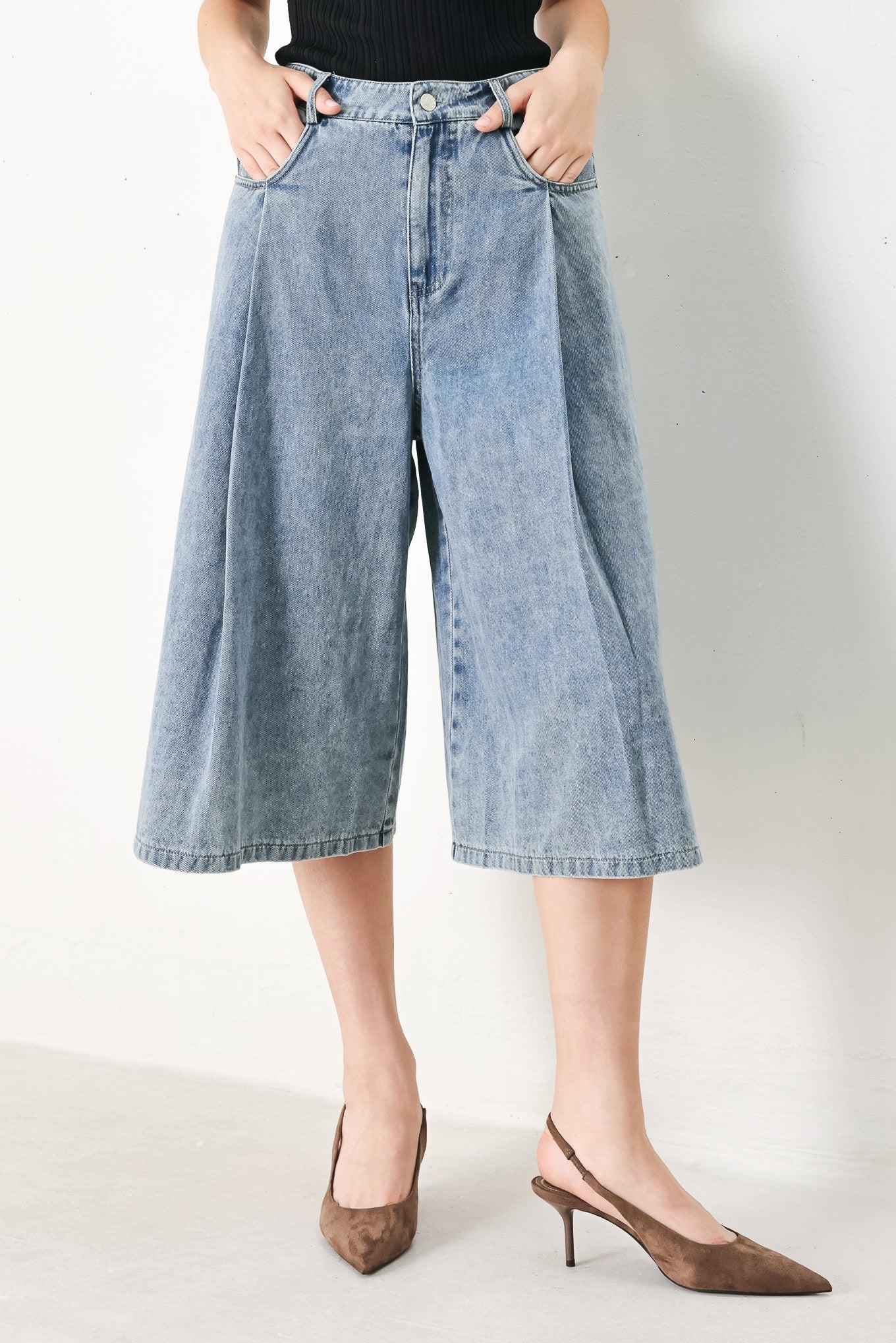 SKY CHARMER DENIM CULOTTE PANTS
