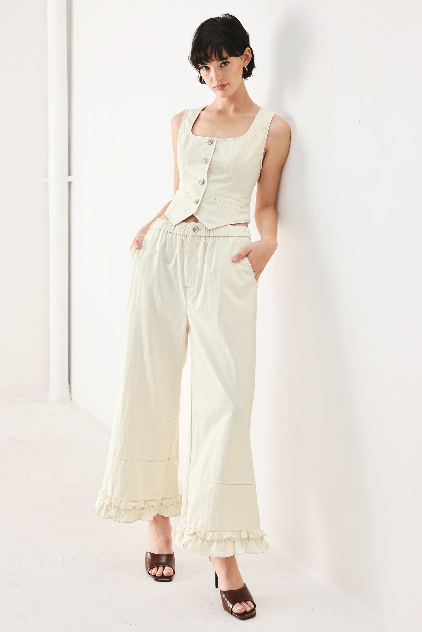 SUNDAY SOFT FLOW WOVEN CULOTTE PANTS - Flying Tomato - Flyclothing LLC