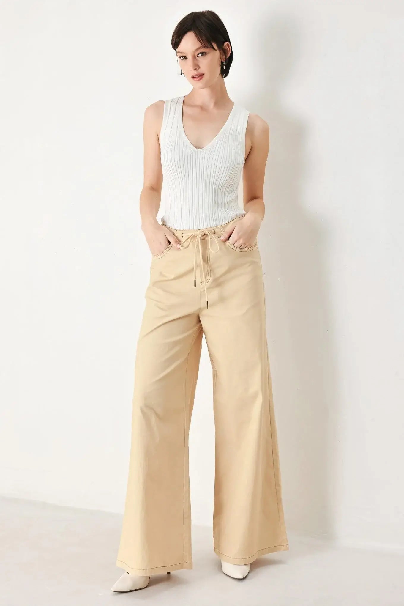 MODERN SAND WOVEN PANTS - Flying Tomato - Flyclothing LLC