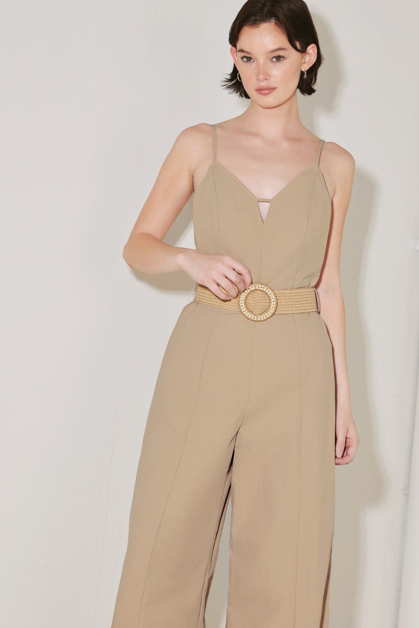 NEUTRAL GODDESS WOVEN JUMPSUIT