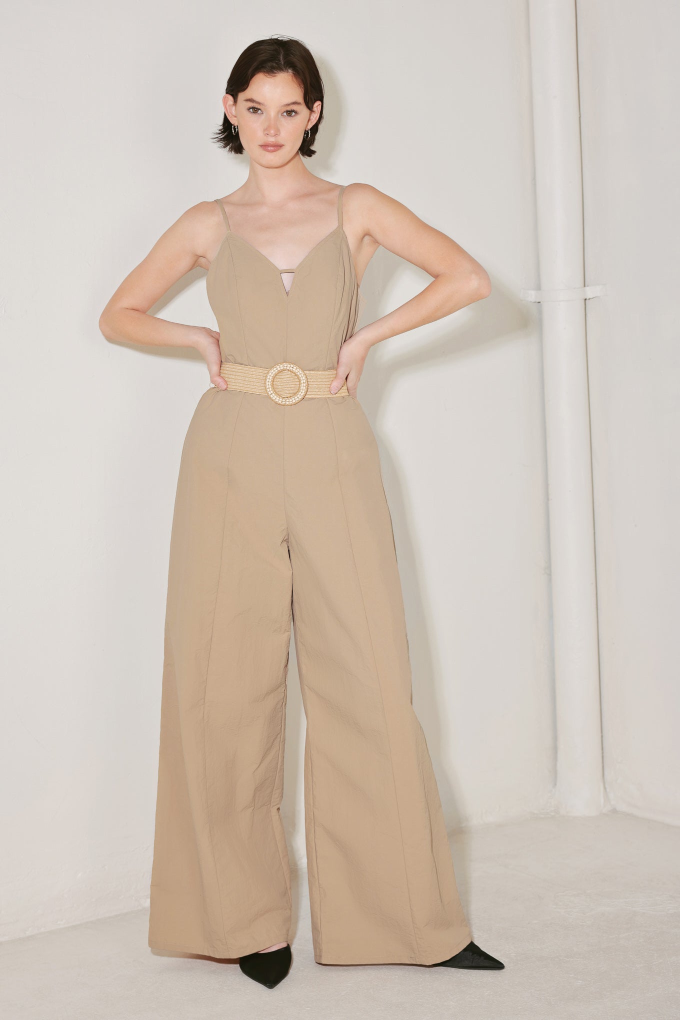 NEUTRAL GODDESS WOVEN JUMPSUIT