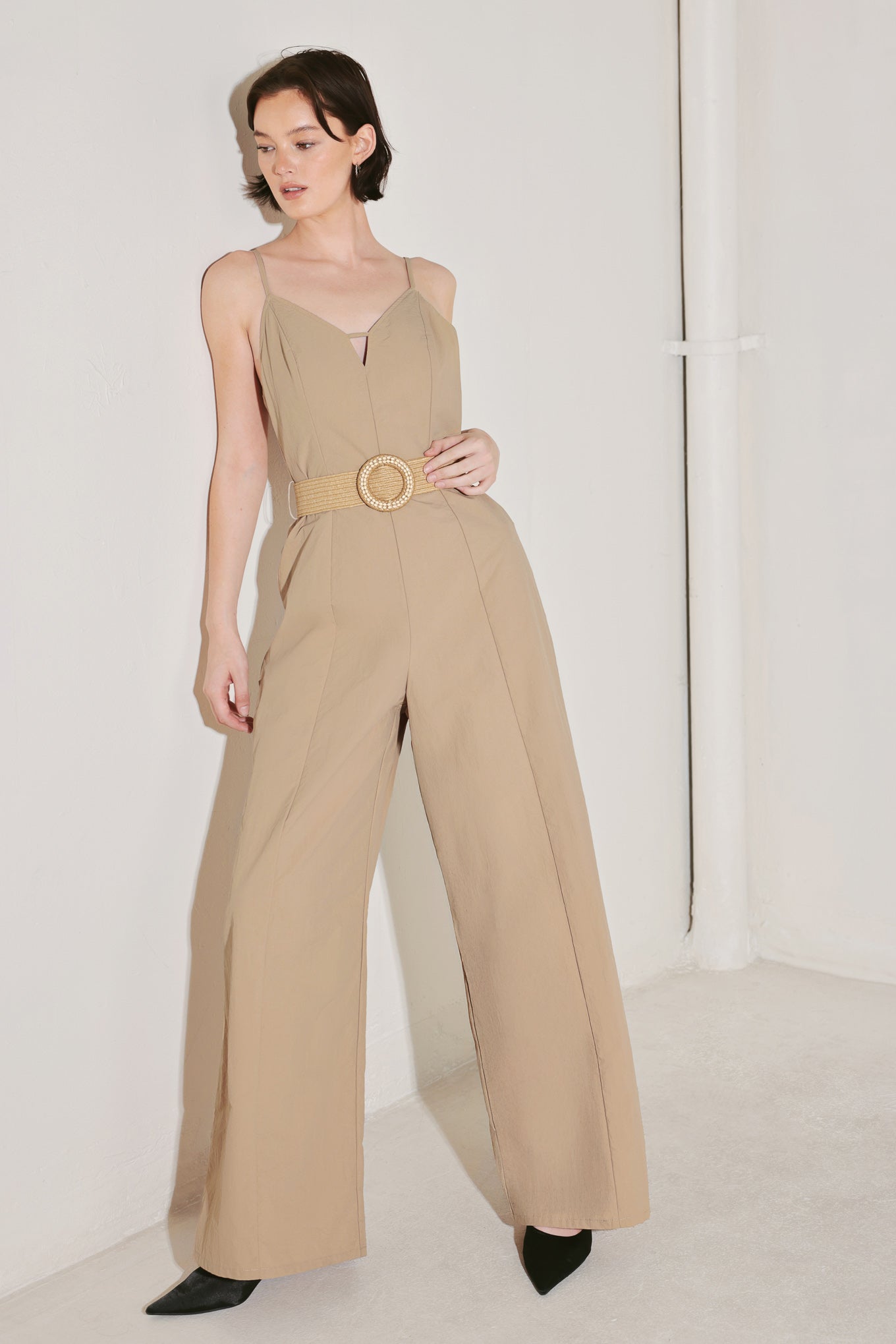 NEUTRAL GODDESS WOVEN JUMPSUIT