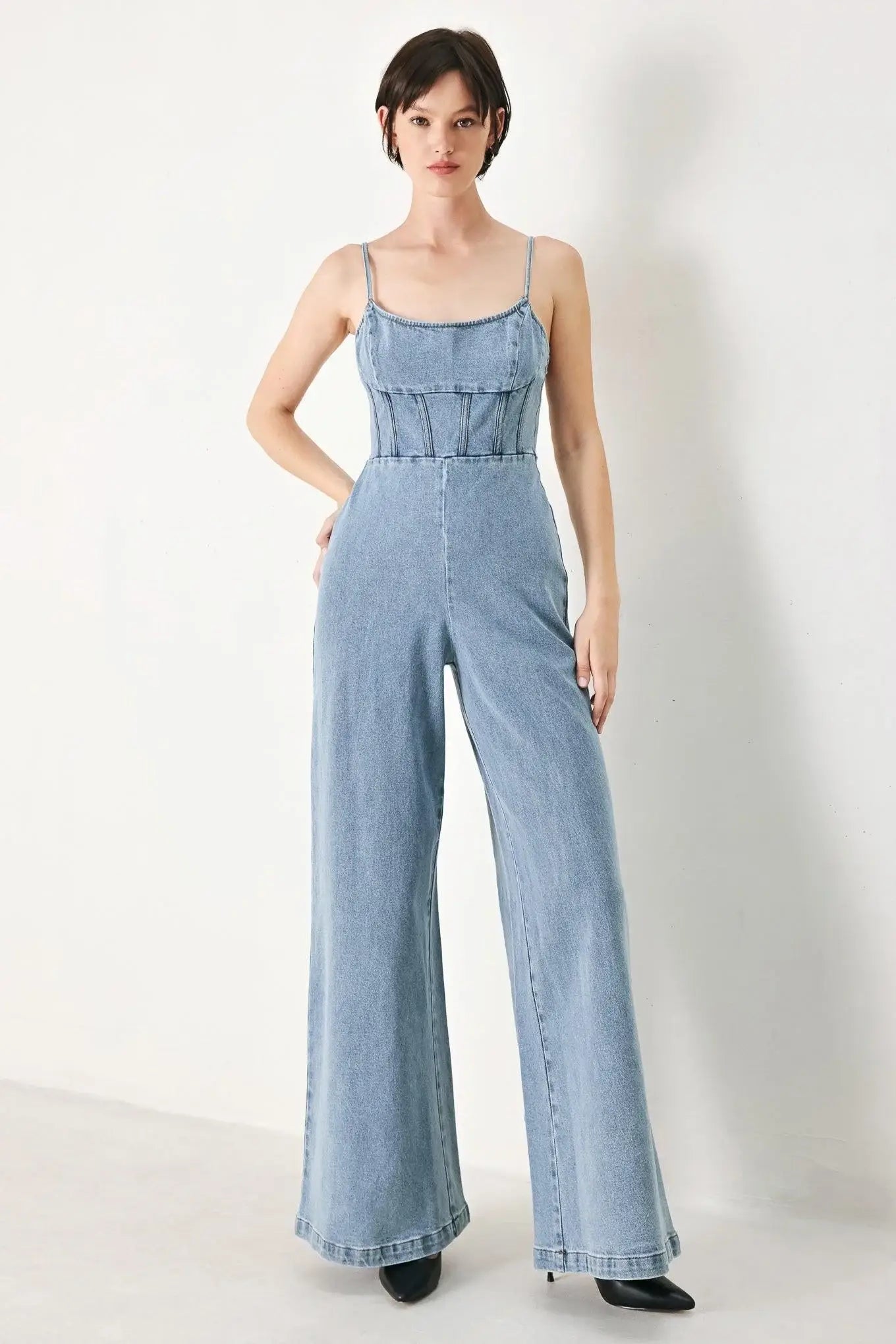 SKYLINE SWEETHEART DENIM JUMPSUIT - Flying Tomato - Flyclothing LLC
