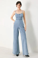 SKYLINE SWEETHEART DENIM JUMPSUIT - Flying Tomato - Flyclothing LLC