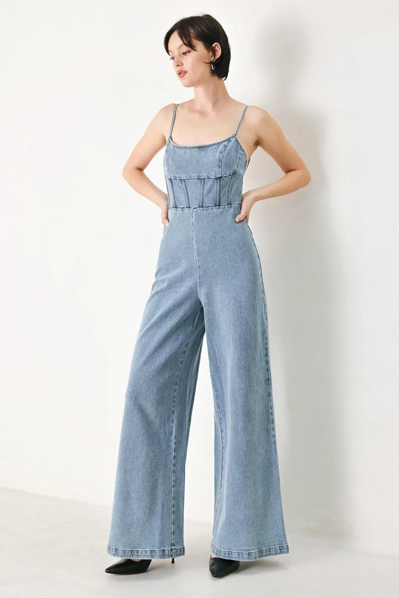 SKYLINE SWEETHEART DENIM JUMPSUIT - Flying Tomato - Flyclothing LLC