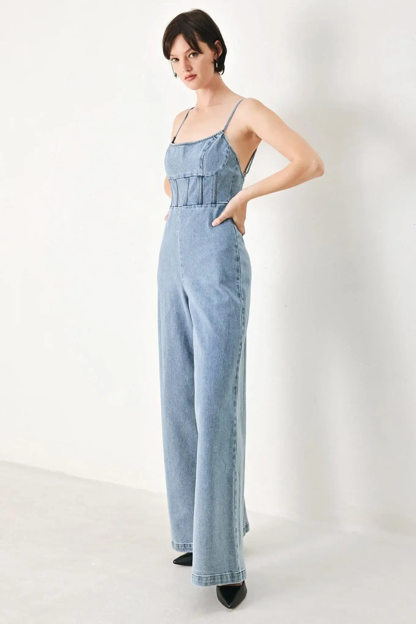 SKYLINE SWEETHEART DENIM JUMPSUIT - Flying Tomato - Flyclothing LLC