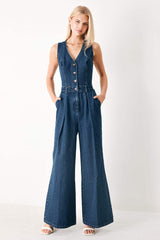 RUNWAY HIT LINE DENIM JUMPSUIT - Flying Tomato - Flyclothing LLC