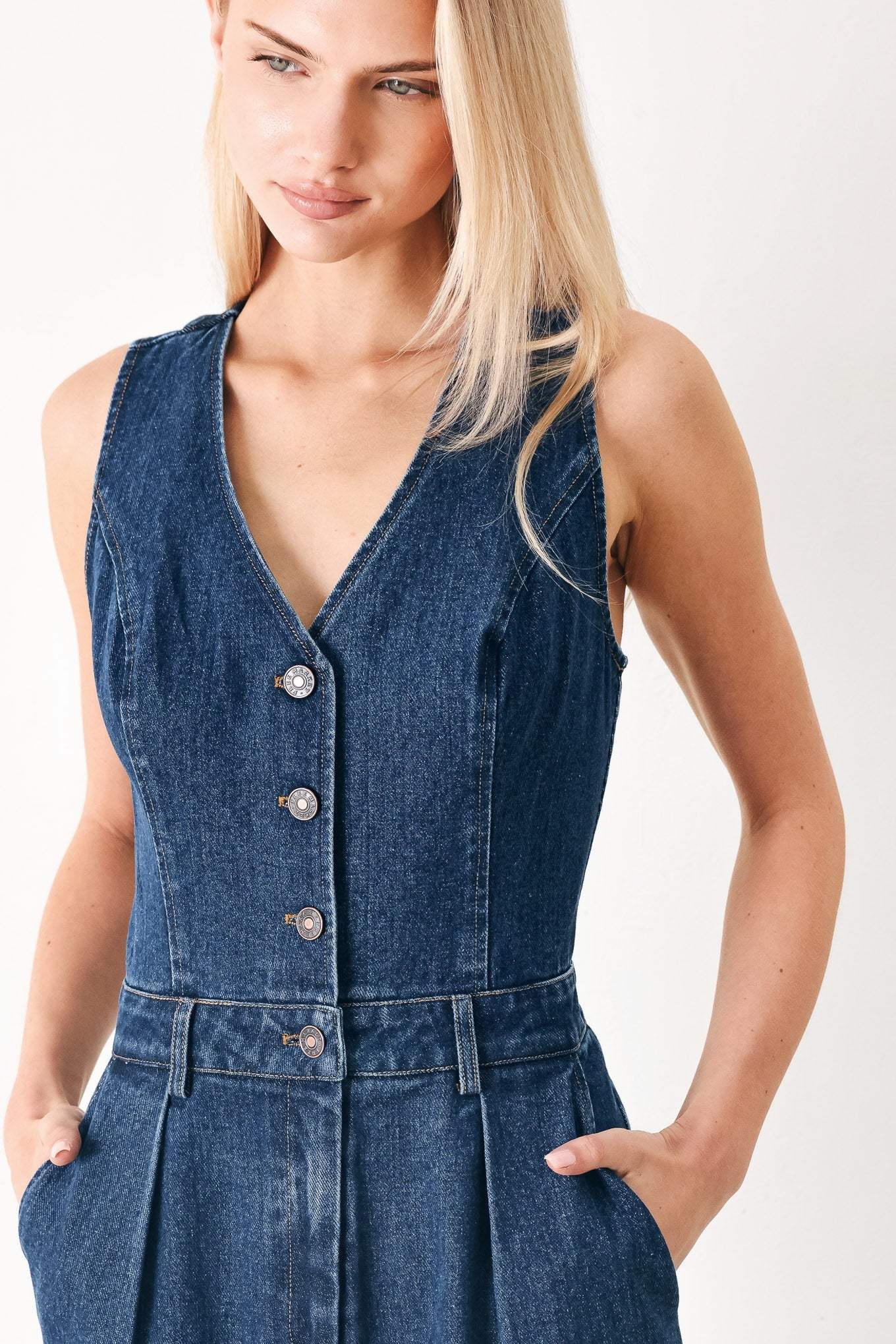 RUNWAY HIT LINE DENIM JUMPSUIT - Flying Tomato - Flyclothing LLC
