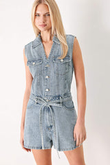 WEEKEND BLUE LOOK DENIM ROMPER - Flying Tomato - Flyclothing LLC