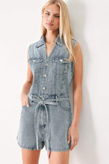 WEEKEND BLUE LOOK DENIM ROMPER - Flying Tomato - Flyclothing LLC