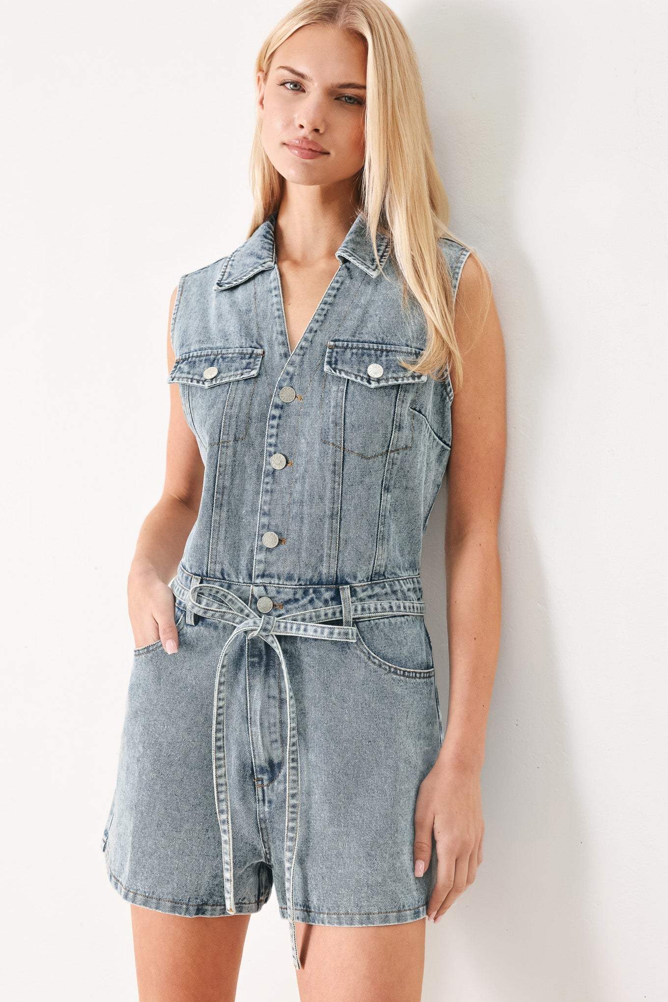 WEEKEND BLUE LOOK DENIM ROMPER - Flying Tomato - Flyclothing LLC