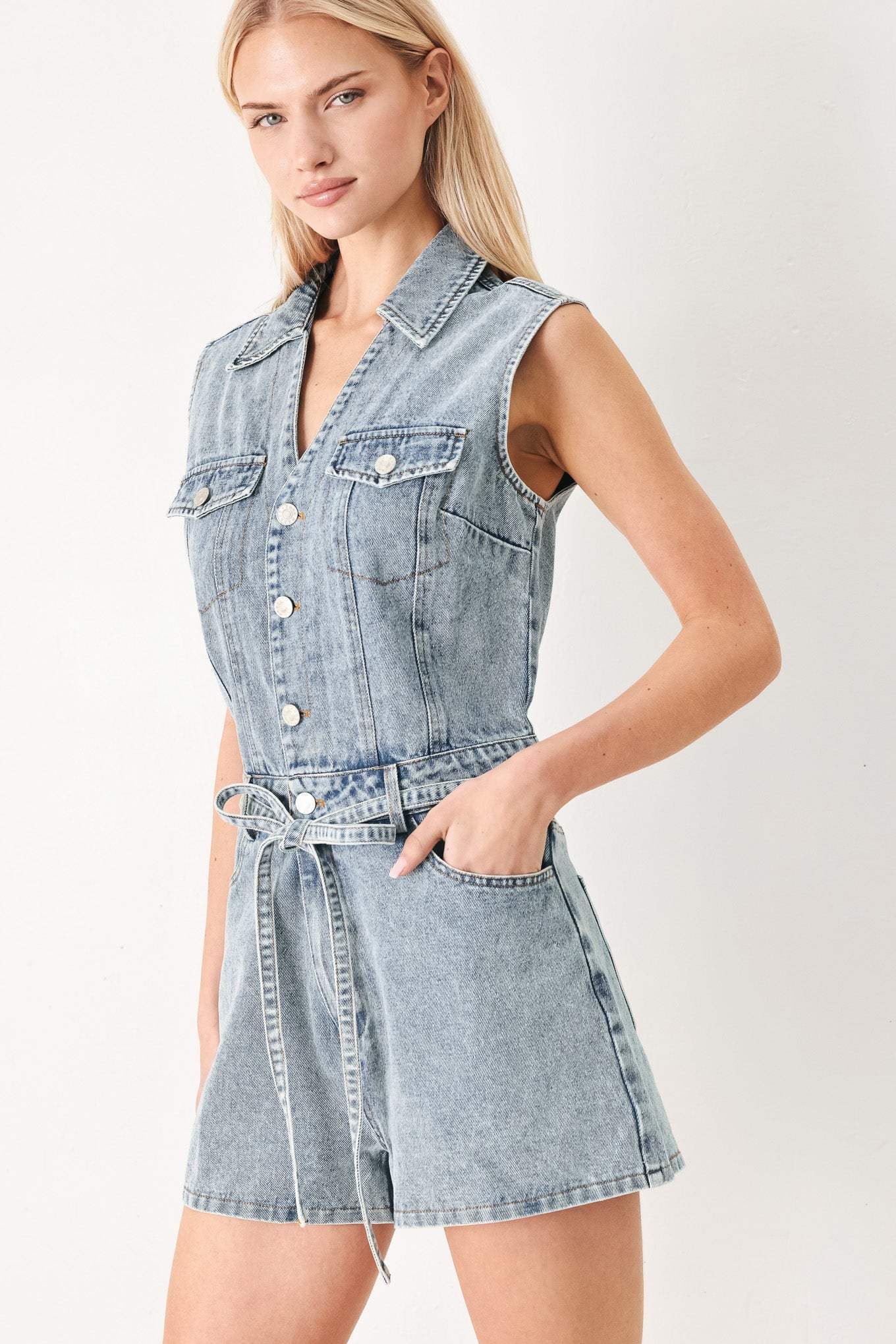 WEEKEND BLUE LOOK DENIM ROMPER - Flying Tomato - Flyclothing LLC