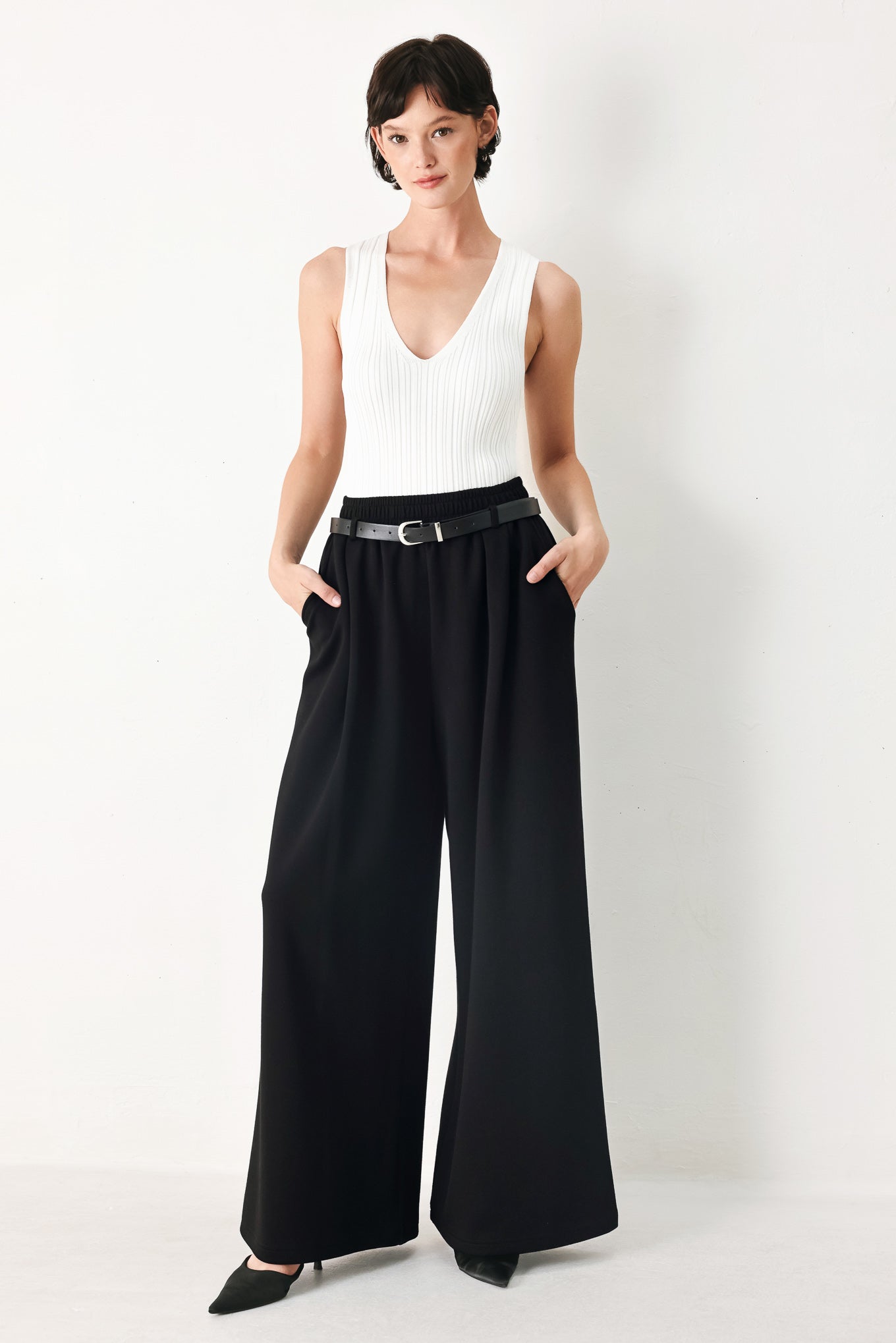 BLACK TIE PALAZZO WIDE LEG PANTS - Flying Tomato - Flyclothing LLC