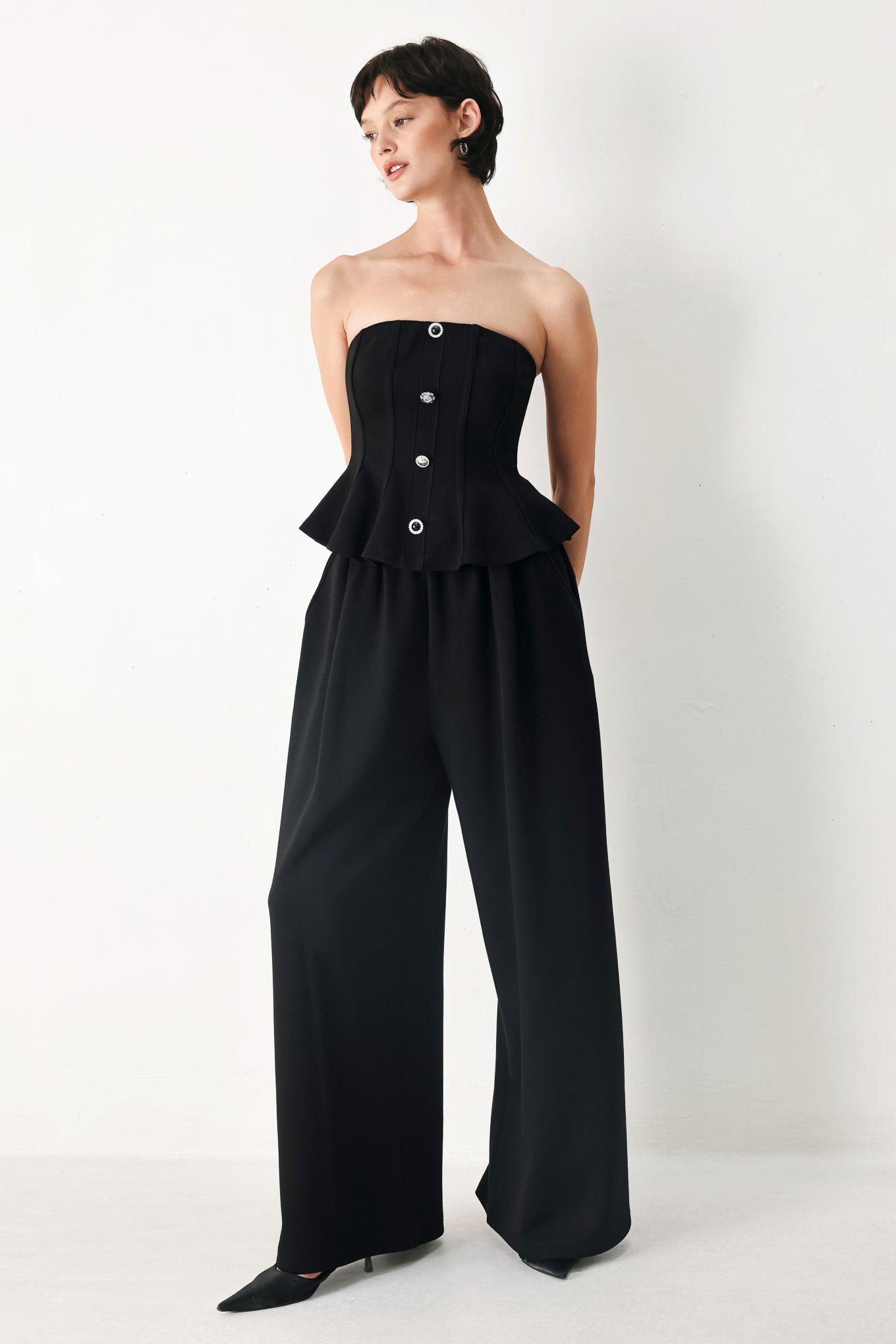 BLACK TIE PALAZZO WIDE LEG PANTS - Flying Tomato - Flyclothing LLC