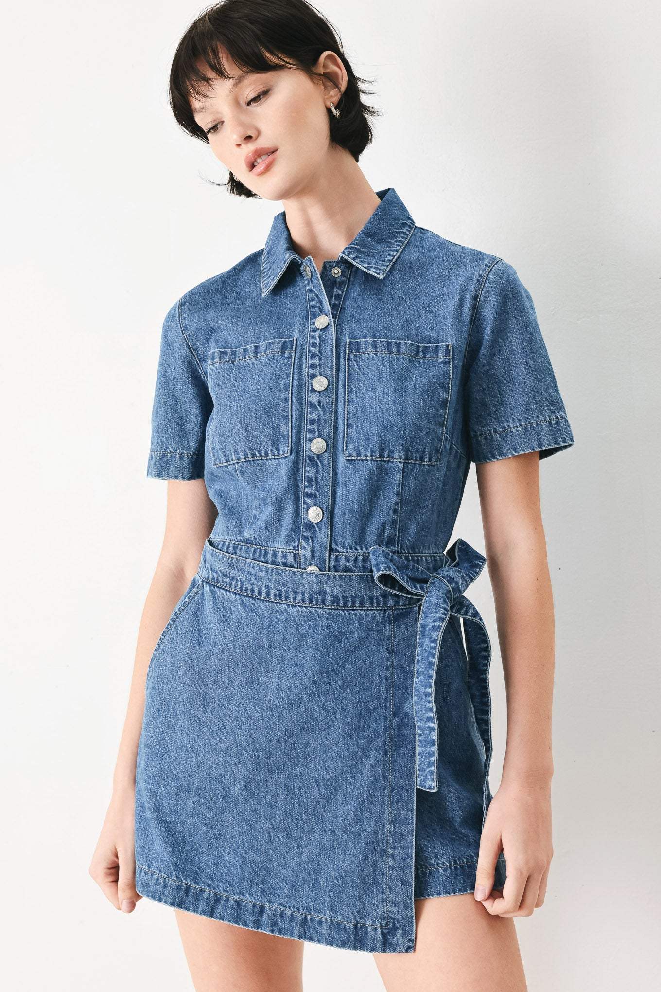 DAILY ROMANCE DENIM SKORT ROMPER - Flying Tomato - Flyclothing LLC