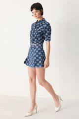 SWEET DAISY WOVEN JACQUARD DENIM SKORT