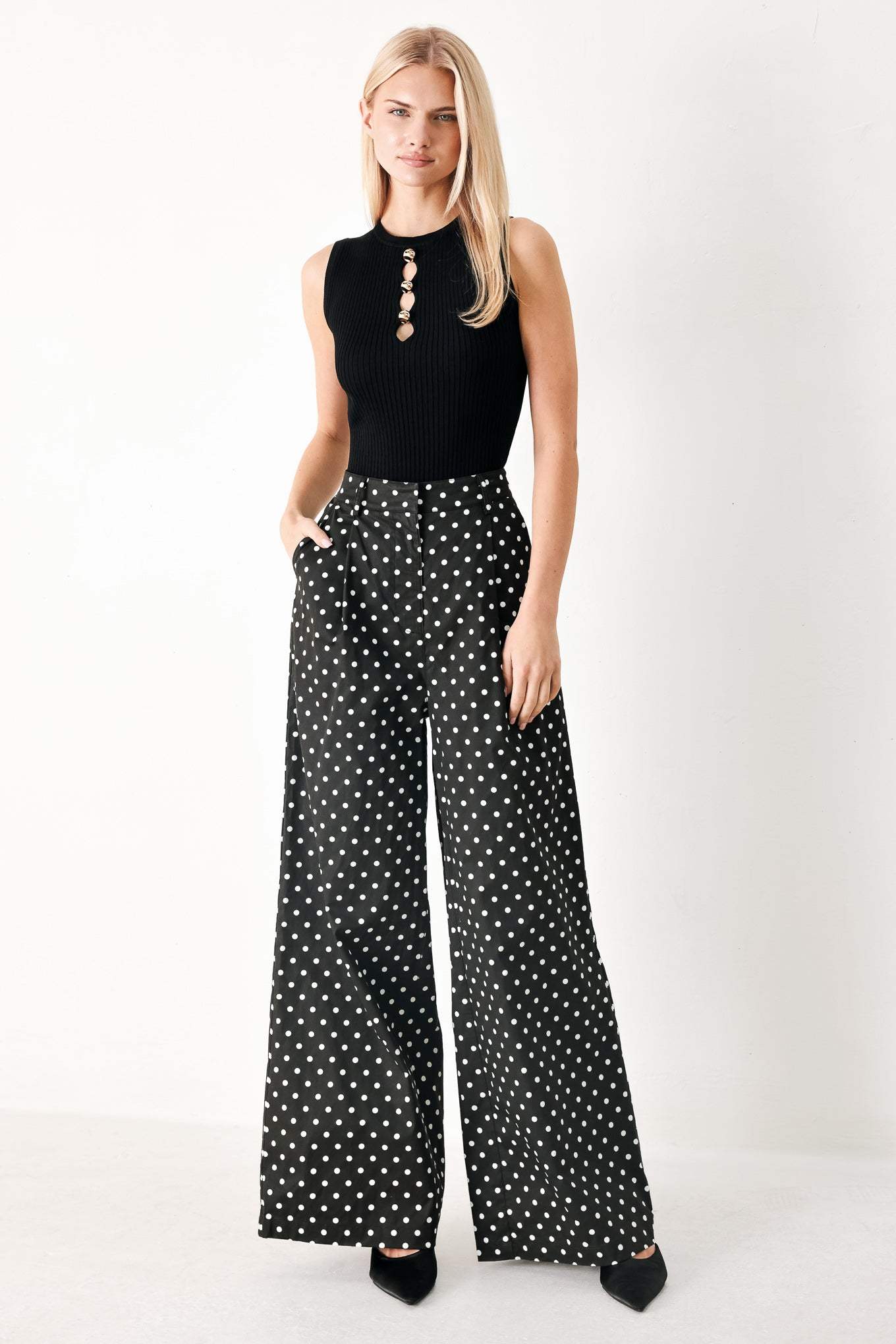 FOREVER CHIC POLKA WOVEN PANTS - Flying Tomato - Flyclothing LLC