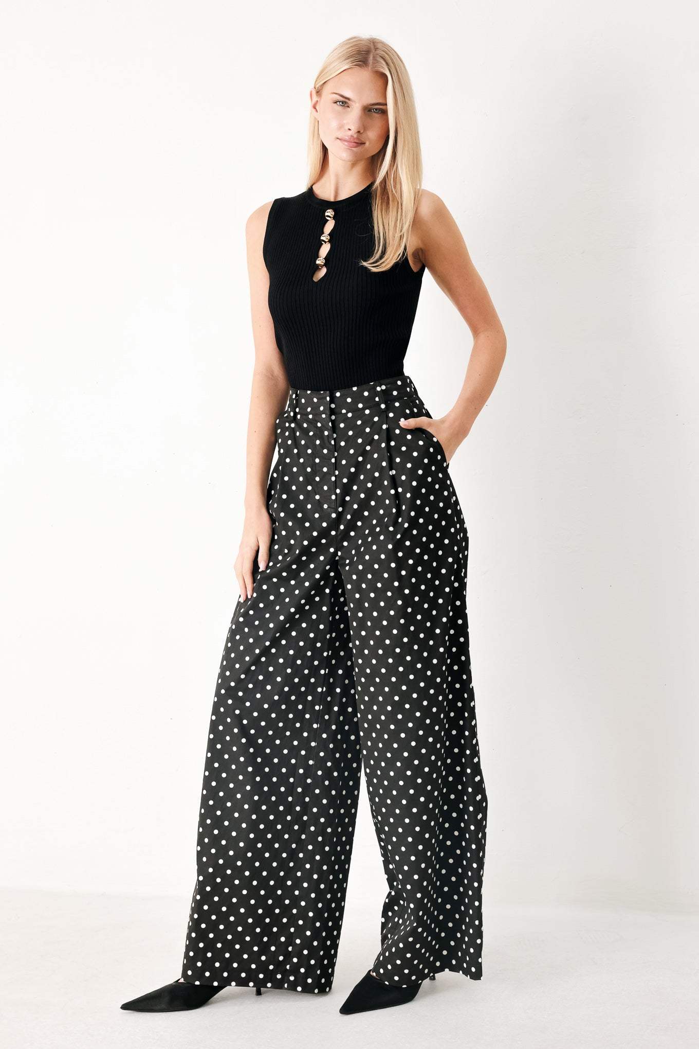 FOREVER CHIC POLKA WOVEN PANTS - Flying Tomato - Flyclothing LLC