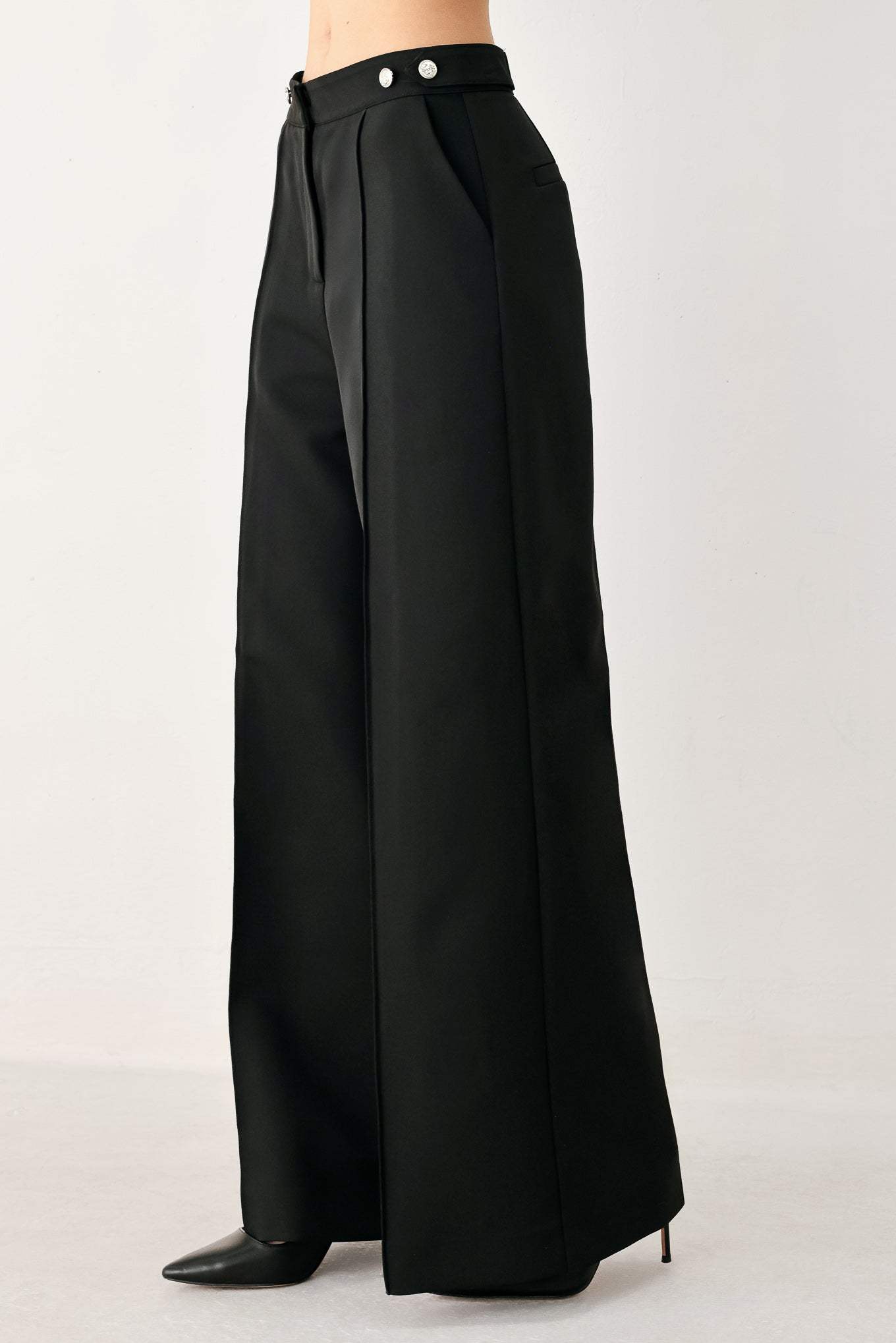 BLACK POWER PALAZZO WOVEN PANTS