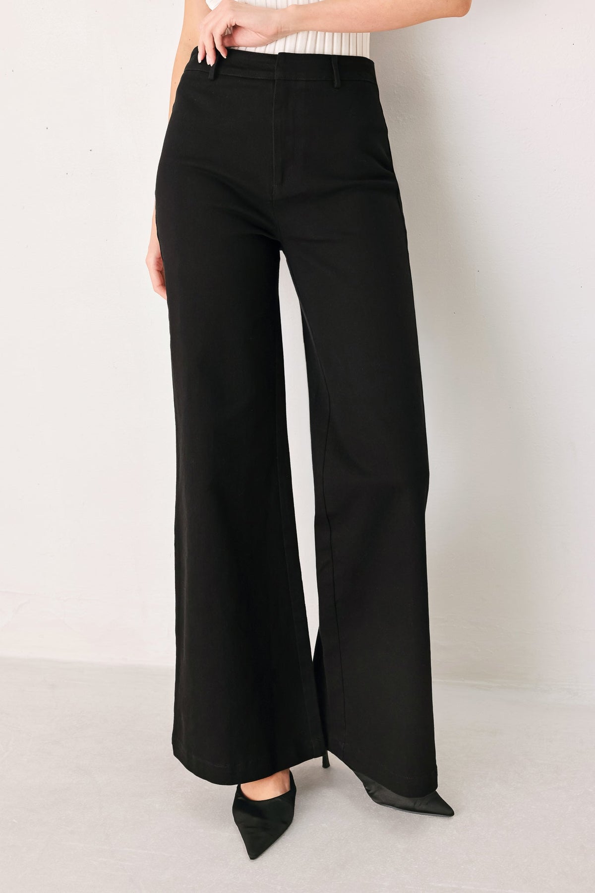 DENIM AUTHORITY BLACK DENIM WIDE-LEG PANTS - Flying Tomato - Flyclothing LLC
