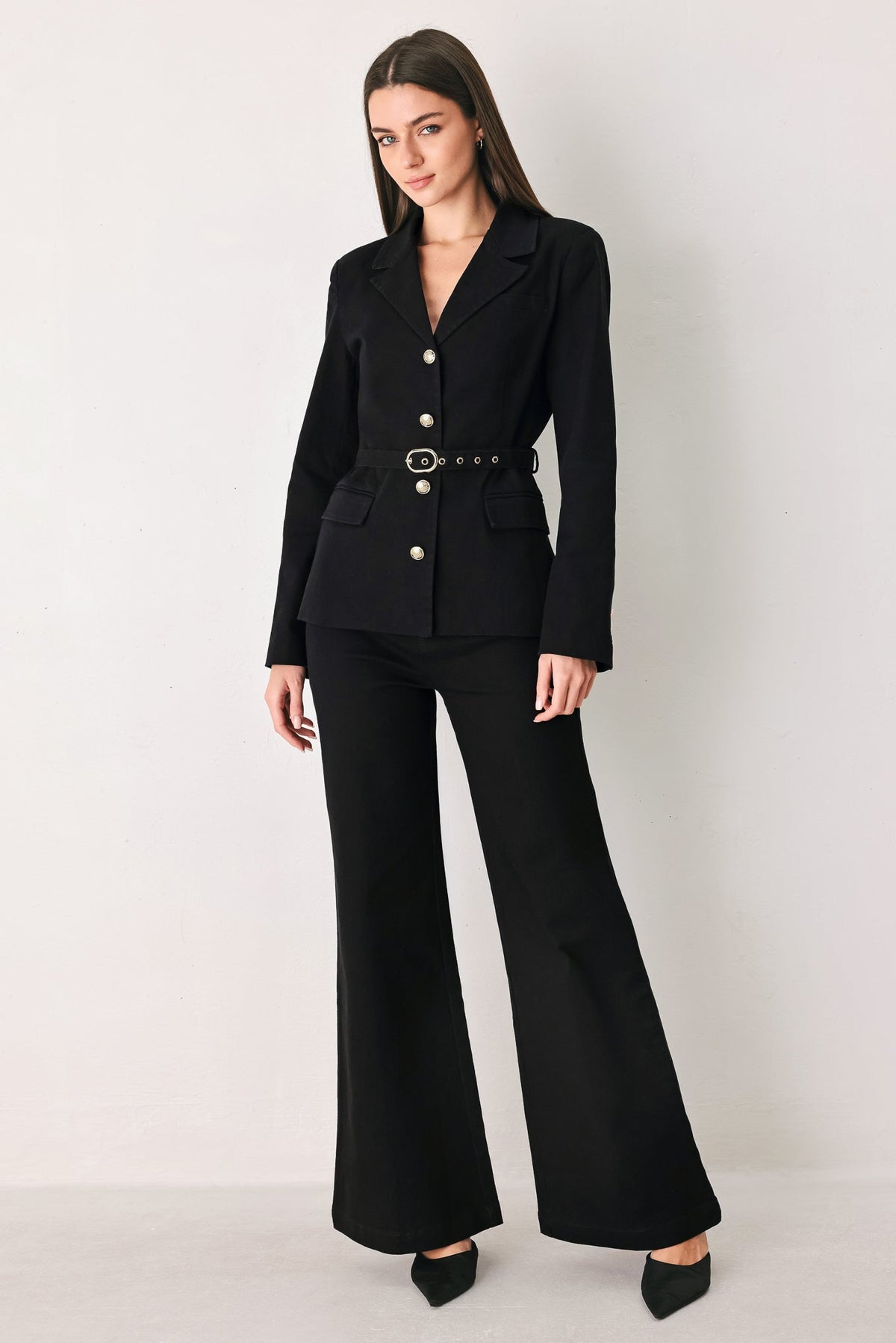 DENIM AUTHORITY BLACK DENIM WIDE-LEG PANTS - Flying Tomato - Flyclothing LLC