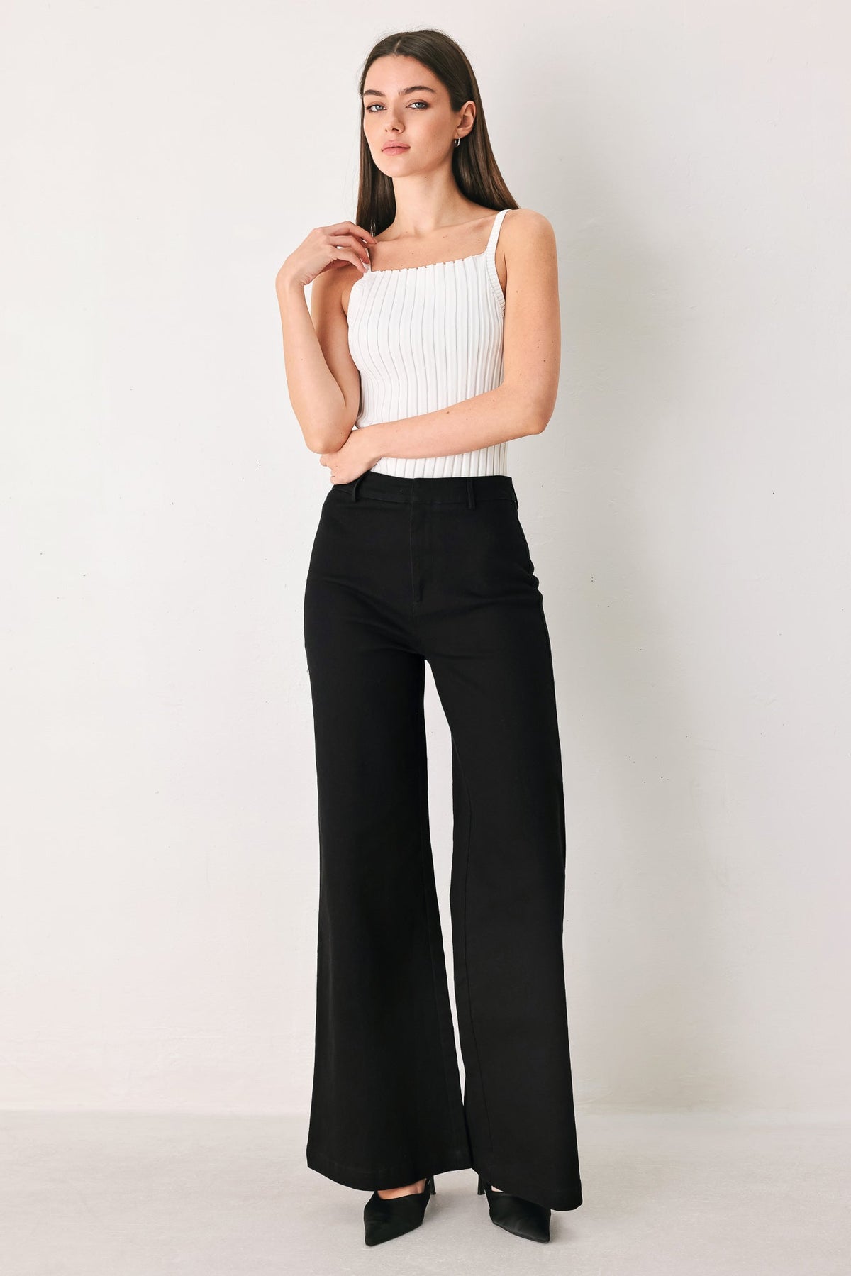 DENIM AUTHORITY BLACK DENIM WIDE-LEG PANTS - Flying Tomato - Flyclothing LLC