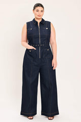 SLEEVELESS WORKWEAR DENIM JUMPSUIT - Flying Tomato - Flyclothing LLC