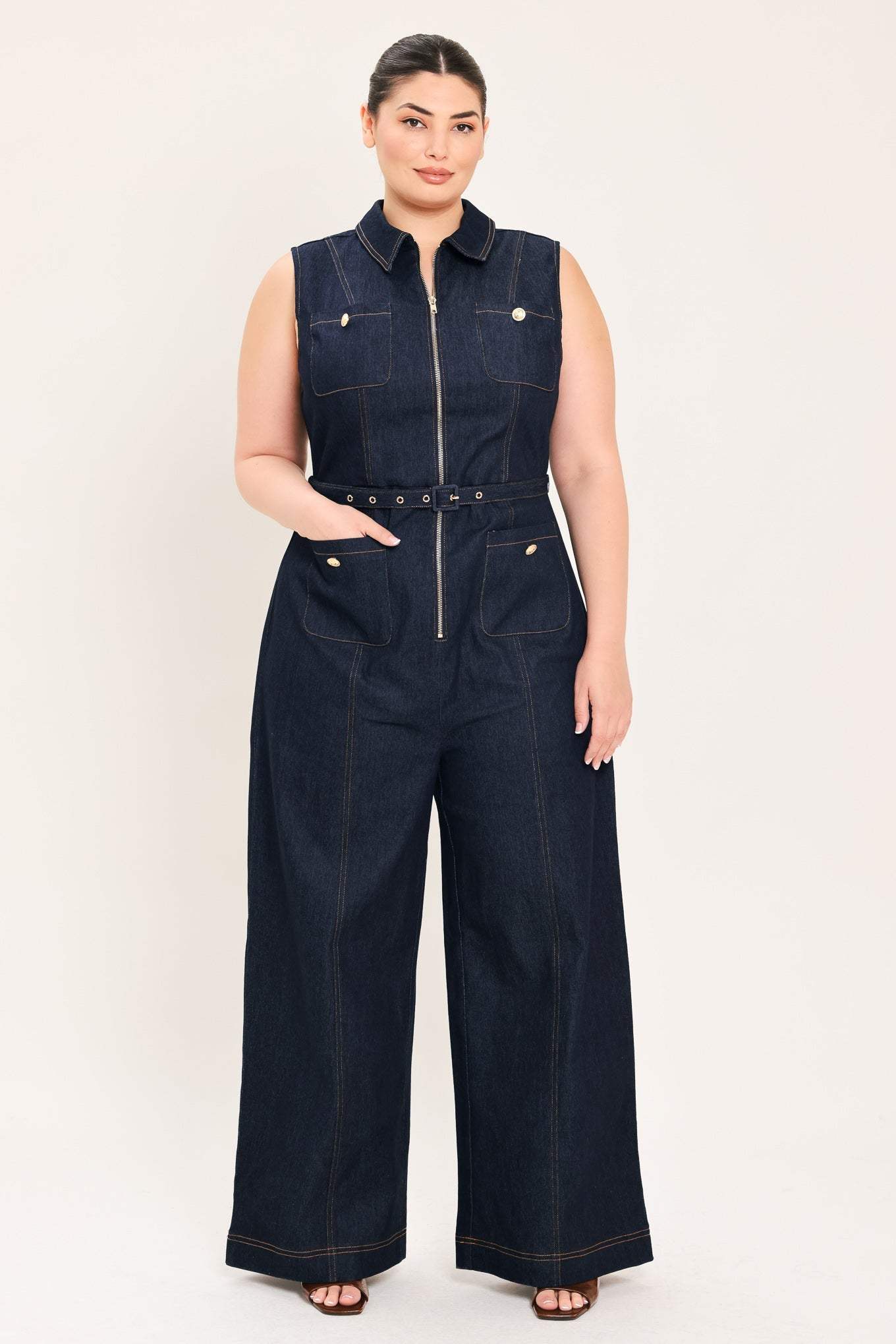 SLEEVELESS WORKWEAR DENIM JUMPSUIT - Flying Tomato - Flyclothing LLC