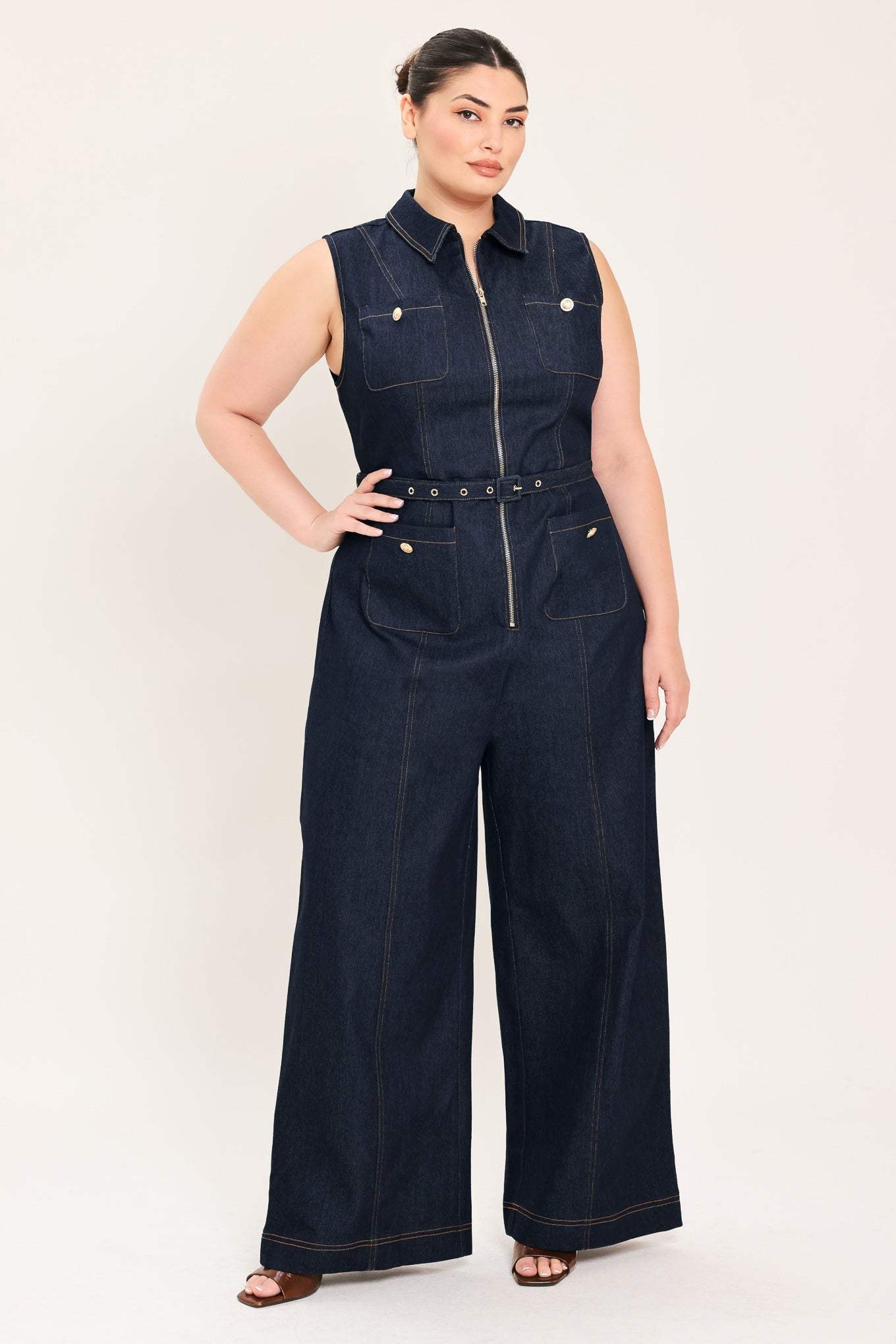 SLEEVELESS WORKWEAR DENIM JUMPSUIT - Flying Tomato - Flyclothing LLC