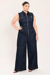 SLEEVELESS WORKWEAR DENIM JUMPSUIT - Flying Tomato - Flyclothing LLC
