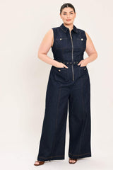 SLEEVELESS WORKWEAR DENIM JUMPSUIT - Flying Tomato - Flyclothing LLC