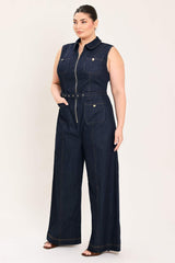 SLEEVELESS WORKWEAR DENIM JUMPSUIT - Flying Tomato - Flyclothing LLC