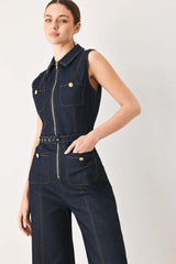 SLEEVELESS WORKWEAR DENIM JUMPSUIT