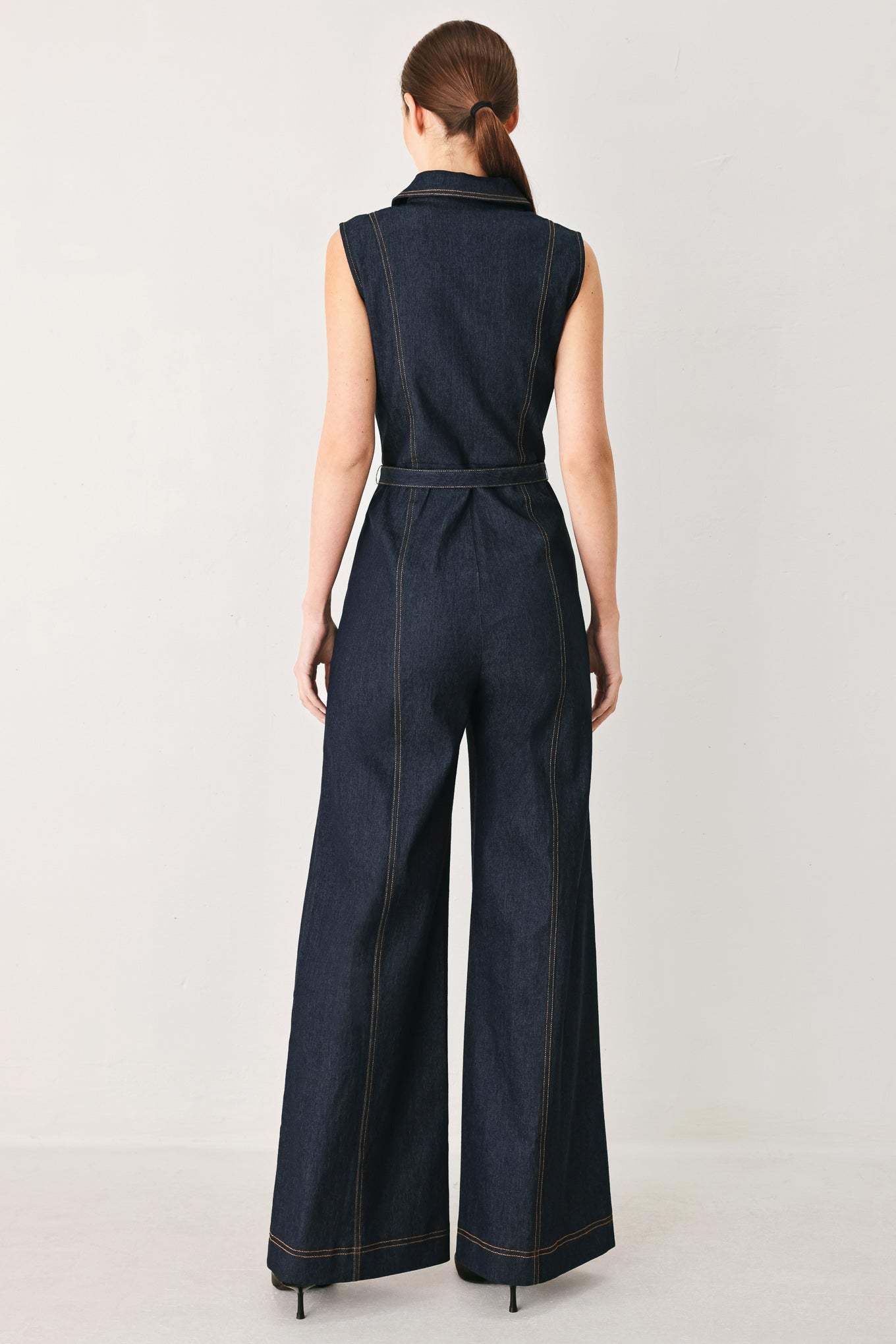 SLEEVELESS WORKWEAR DENIM JUMPSUIT