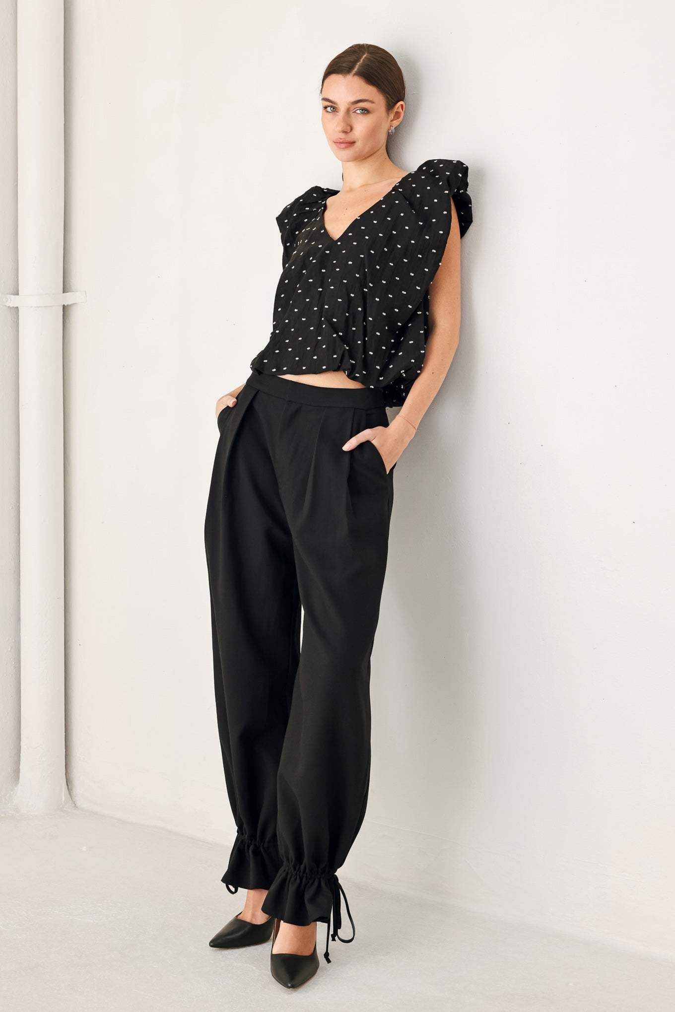 NOIR DRAWSTRING WOVEN PANTS - Flying Tomato - Flyclothing LLC