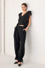 NOIR DRAWSTRING WOVEN PANTS - Flying Tomato - Flyclothing LLC