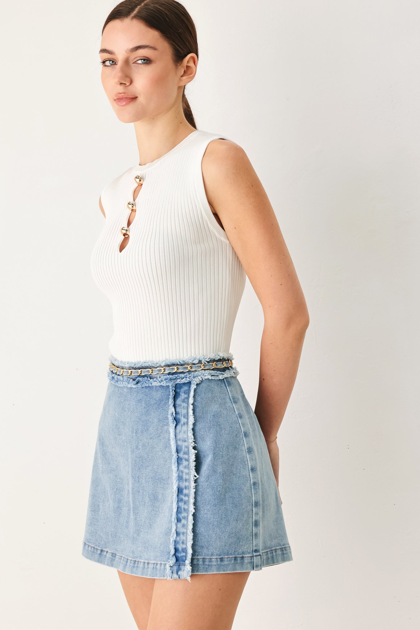 SKYWARD LINKED DENIM CROP SKORT - Flying Tomato - Flyclothing LLC
