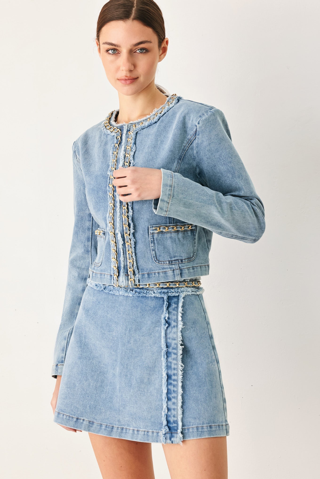 SKYWARD LINKED DENIM CROP SKORT - Flying Tomato - Flyclothing LLC