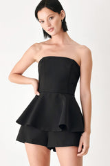 LITTLE BLACK MOMENT STRAPLESS PEPLUM ROMPER - Flying Tomato - Flyclothing LLC