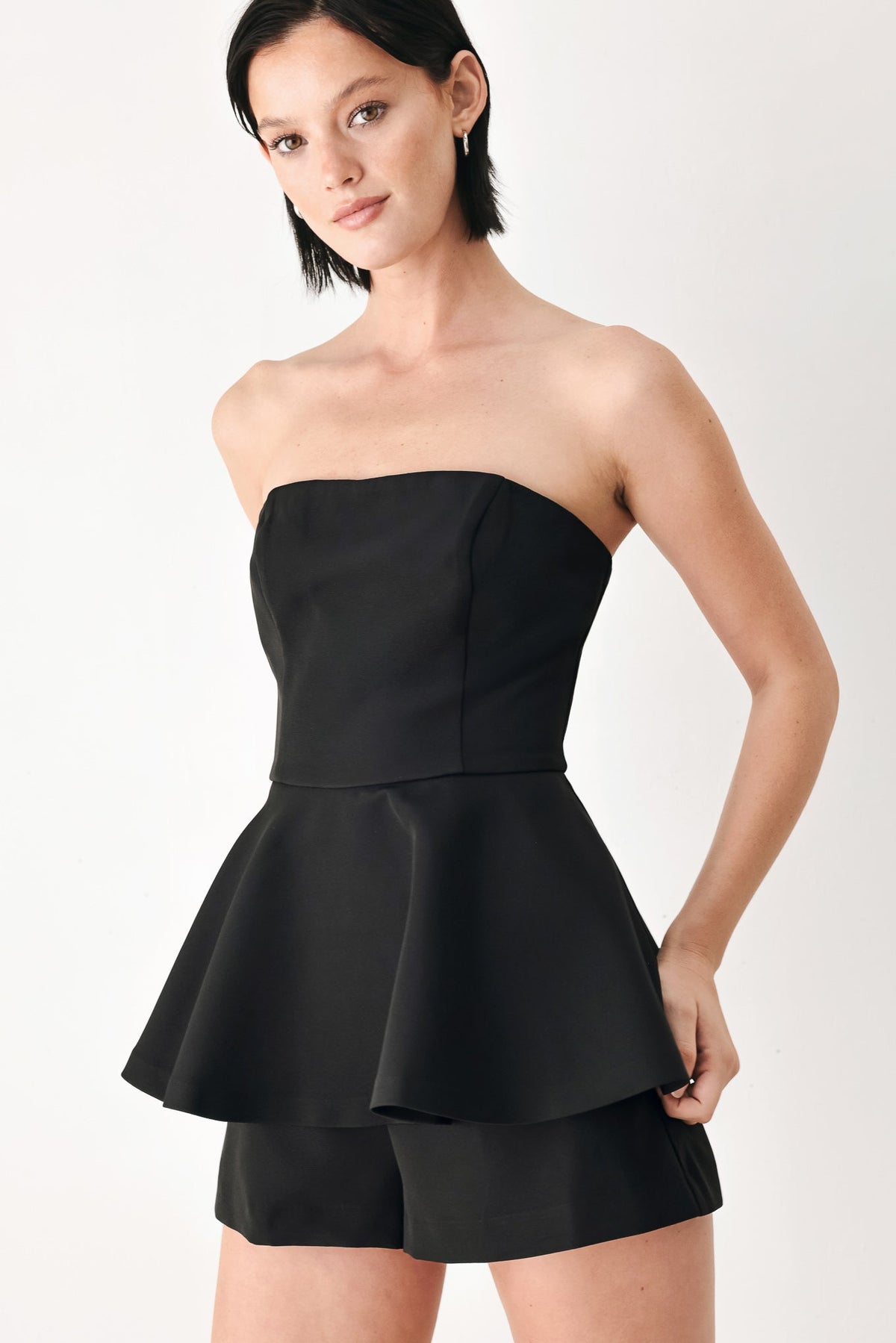 LITTLE BLACK MOMENT STRAPLESS PEPLUM ROMPER - Flying Tomato - Flyclothing LLC