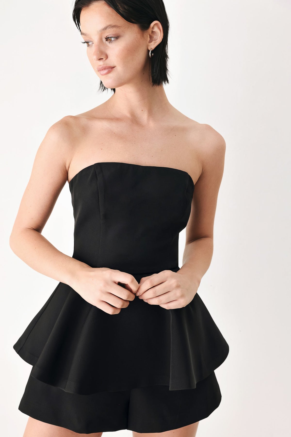 LITTLE BLACK MOMENT STRAPLESS PEPLUM ROMPER - Flying Tomato - Flyclothing LLC
