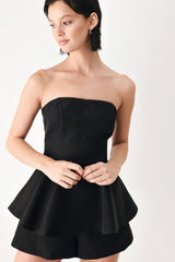 LITTLE BLACK MOMENT STRAPLESS PEPLUM ROMPER - Flying Tomato - Flyclothing LLC