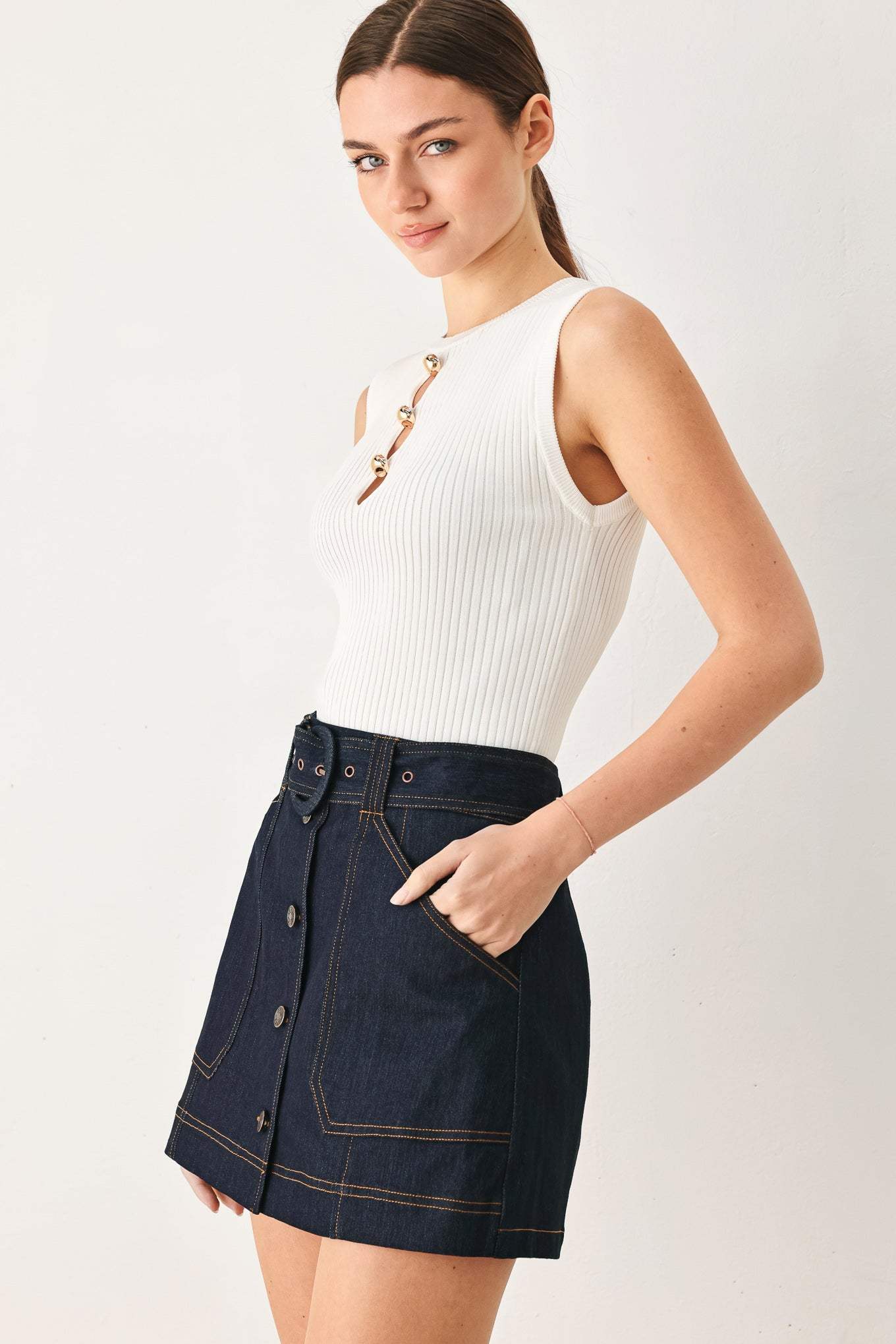 CHIC CHARM DENIM SKORT - Flying Tomato - Flyclothing LLC